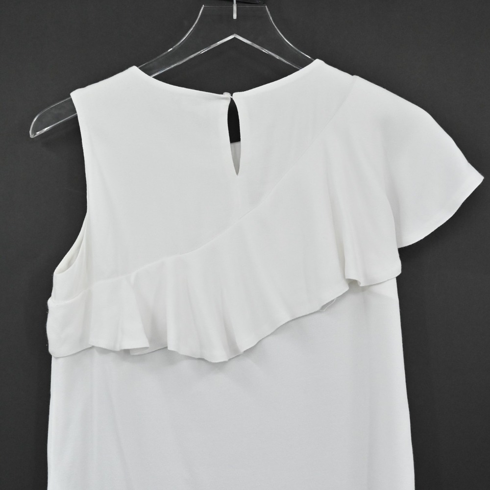 MAJE Womens Lorena White Ruffle Top Size S Sleeveless Coquette Black Buttons - Picture 11 of 14